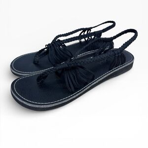 PLAKA Braided Cord Slingback Thong Sandals Black Boho Flat Flip Flop Size US 9